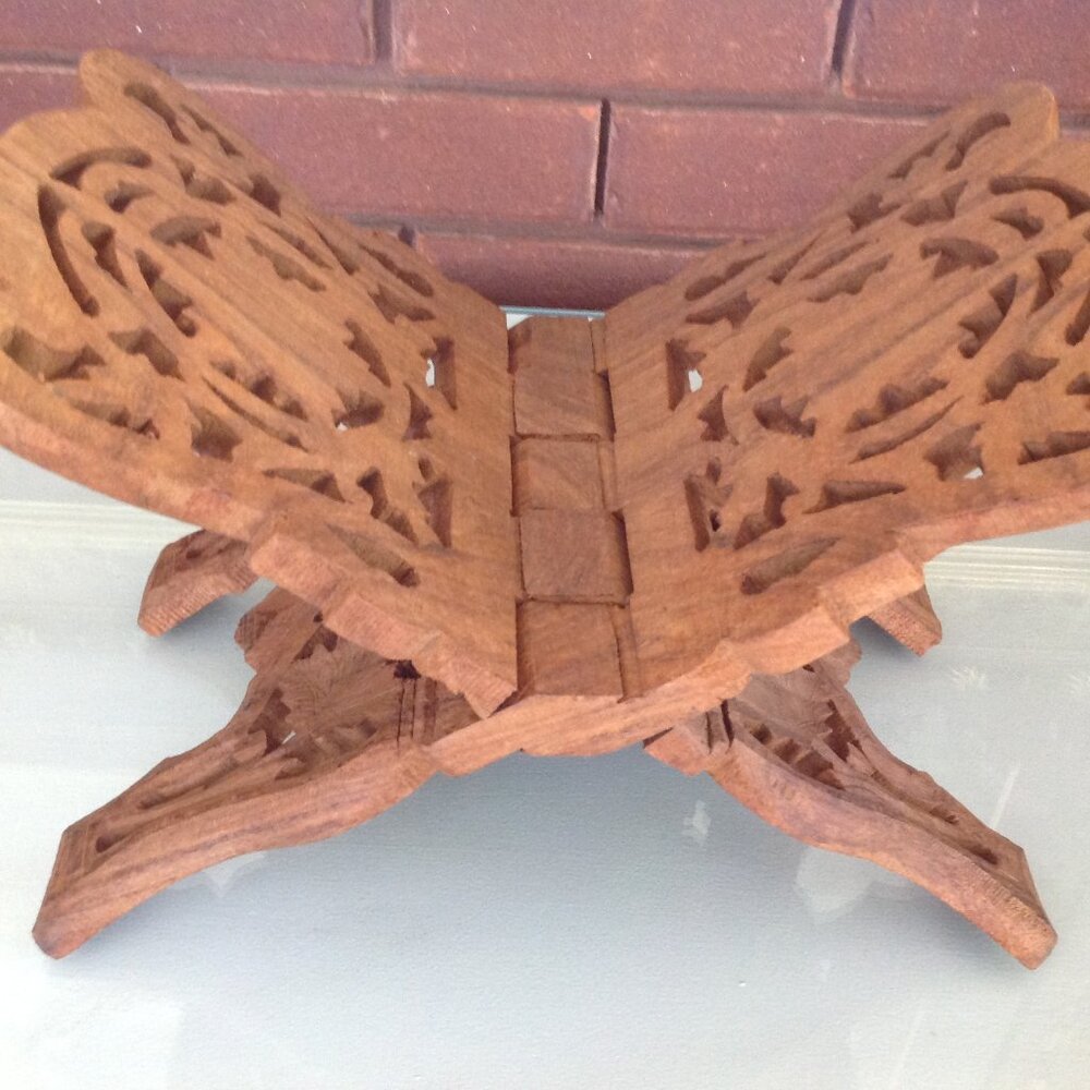 Vintage Folding Book Stand Hand Carved Sheesham Wood